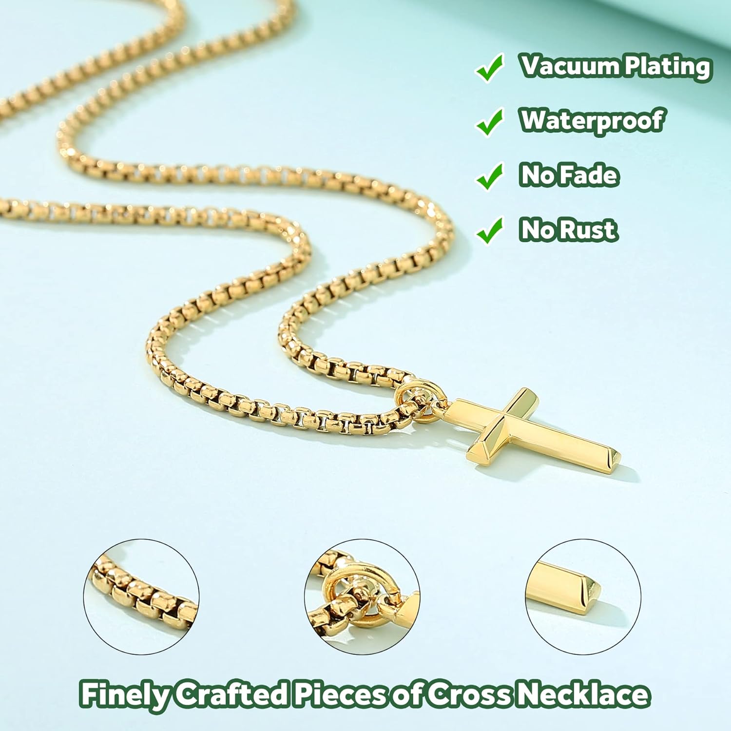 REVEMCN Black Gold Silver Cross Necklace for Boys Stainless Steel Mens Cross Pendant Chain Necklace for Men Women Religious Jewelry Gifts for Boys Girls Chain 16-24 Inches - Image 4