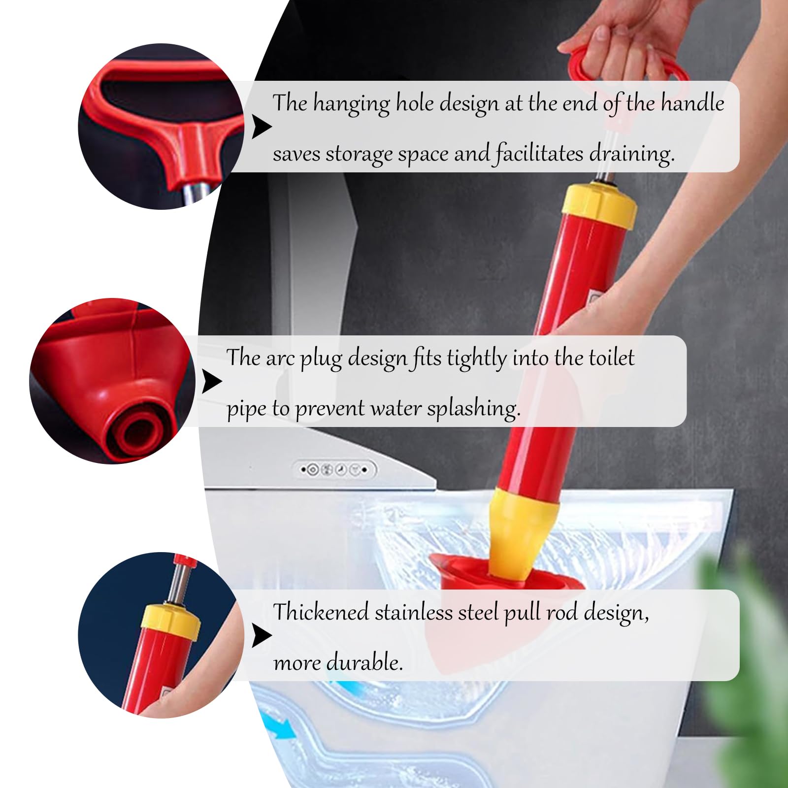 Desatascador Tuberias, Desatascador WC, Desatascador Tuberias Profesional, Desatascador Tuberias a Presion, Desatascador Manual Fuerte Succión para Baño, Inodoro, Bloqueo de Tuberías