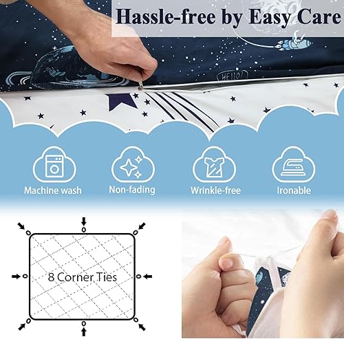 Vista 20 de ZHH E-COMMERCE Juego de funda de edredón individual para niños, funda de edredón de constelación de 3 piezas (1 funda + 2 fundas de almohada), Blue