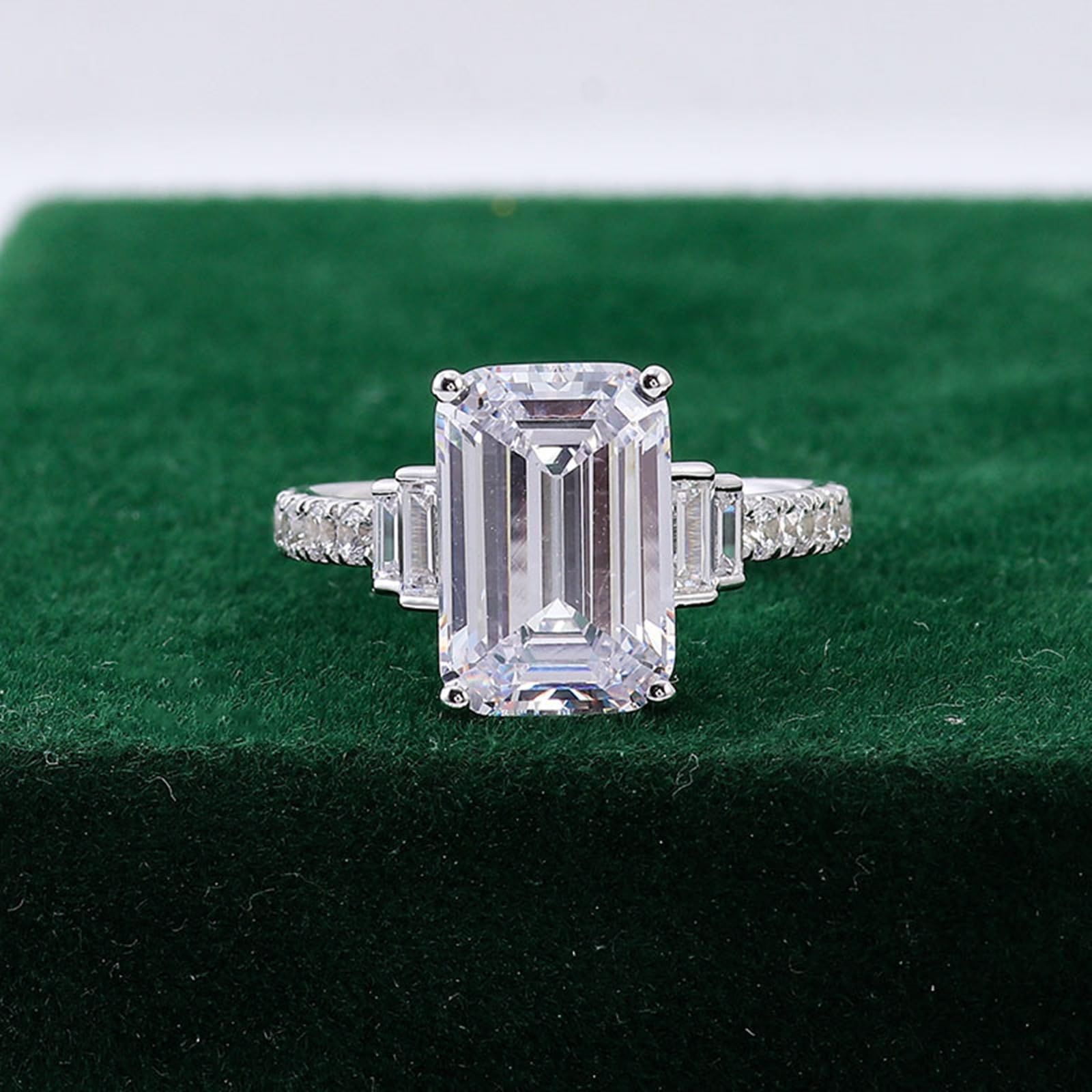 Anillos para mujer, anillos de lujo con moissanite rectangular de oro blanco de 14 quilates Regalos para novia