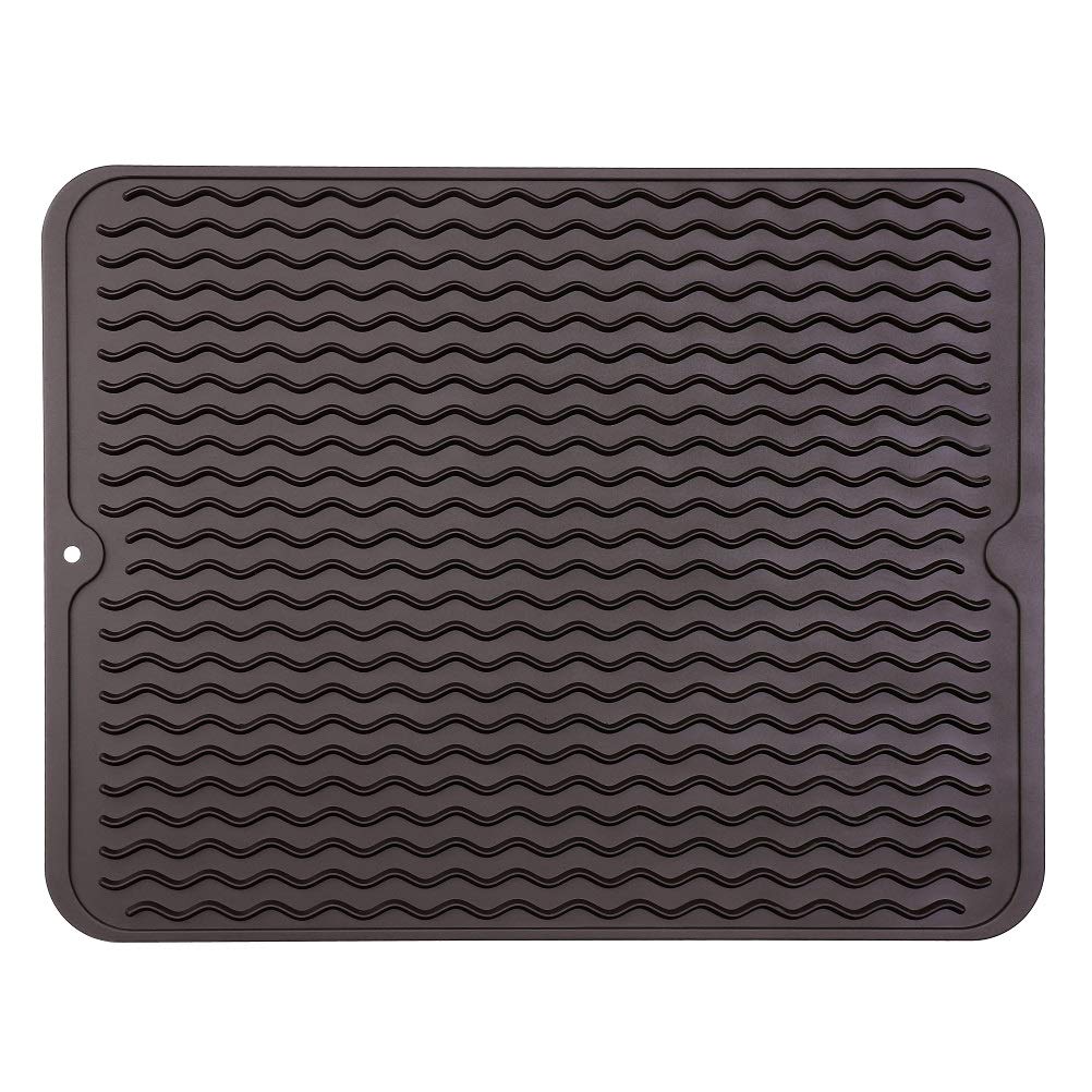 MicoYang Silicone Dish Drying Mat for Multiple Usage,Easy clean,Eco-friendly,Heat-resistant Silicone Mat for Kitchen Counter or Sink,Refrigerator or drawer liner Coffee L 16 inches x 12 inches