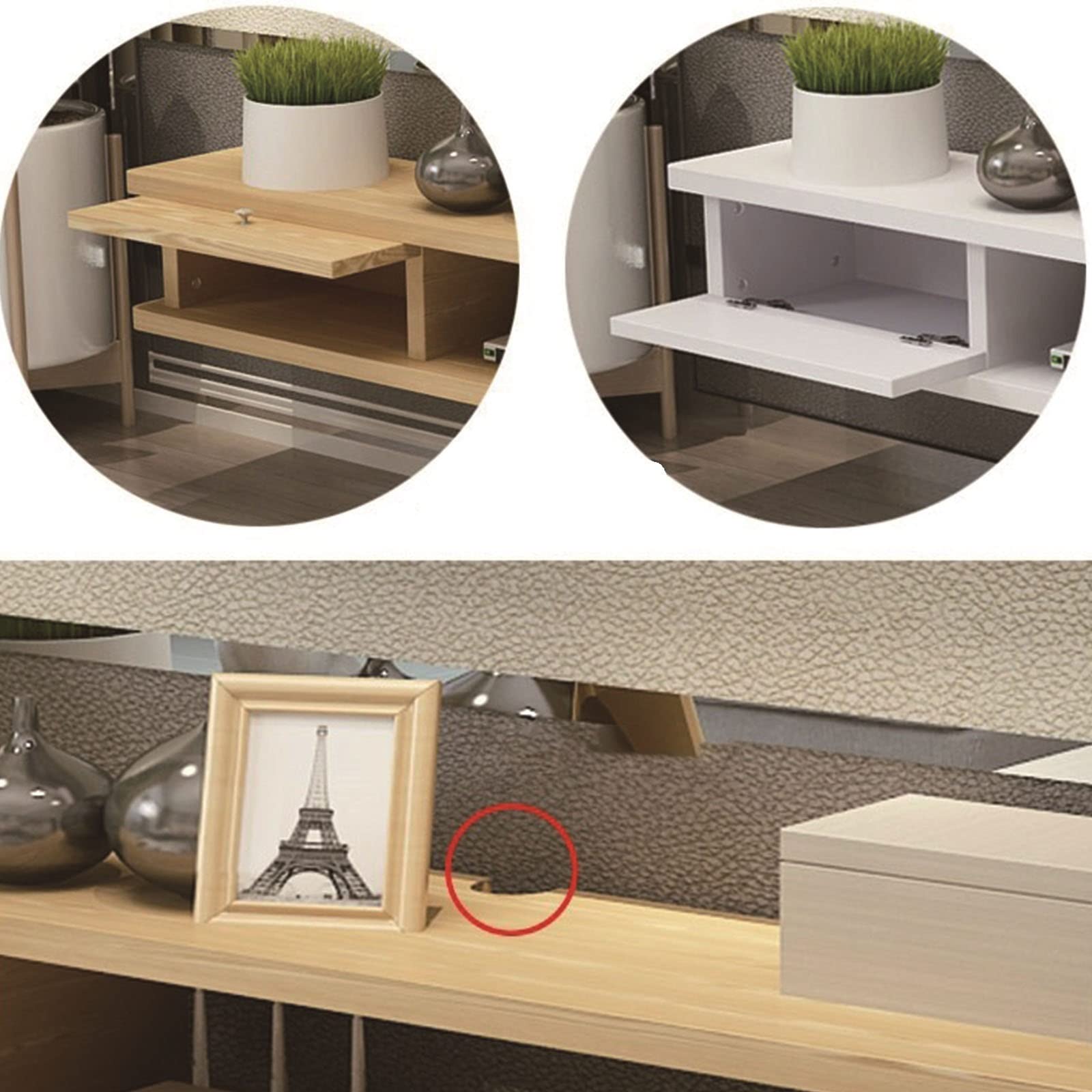 Wandmontiertes TV-Möbel, modernes schwebendes TV-Entertainment-Center für Kabelreceiver/Xbox One, 35,4/43,3/51,1 Zoll schwebendes TV-Wandregal für unter den Fernseher/C/9