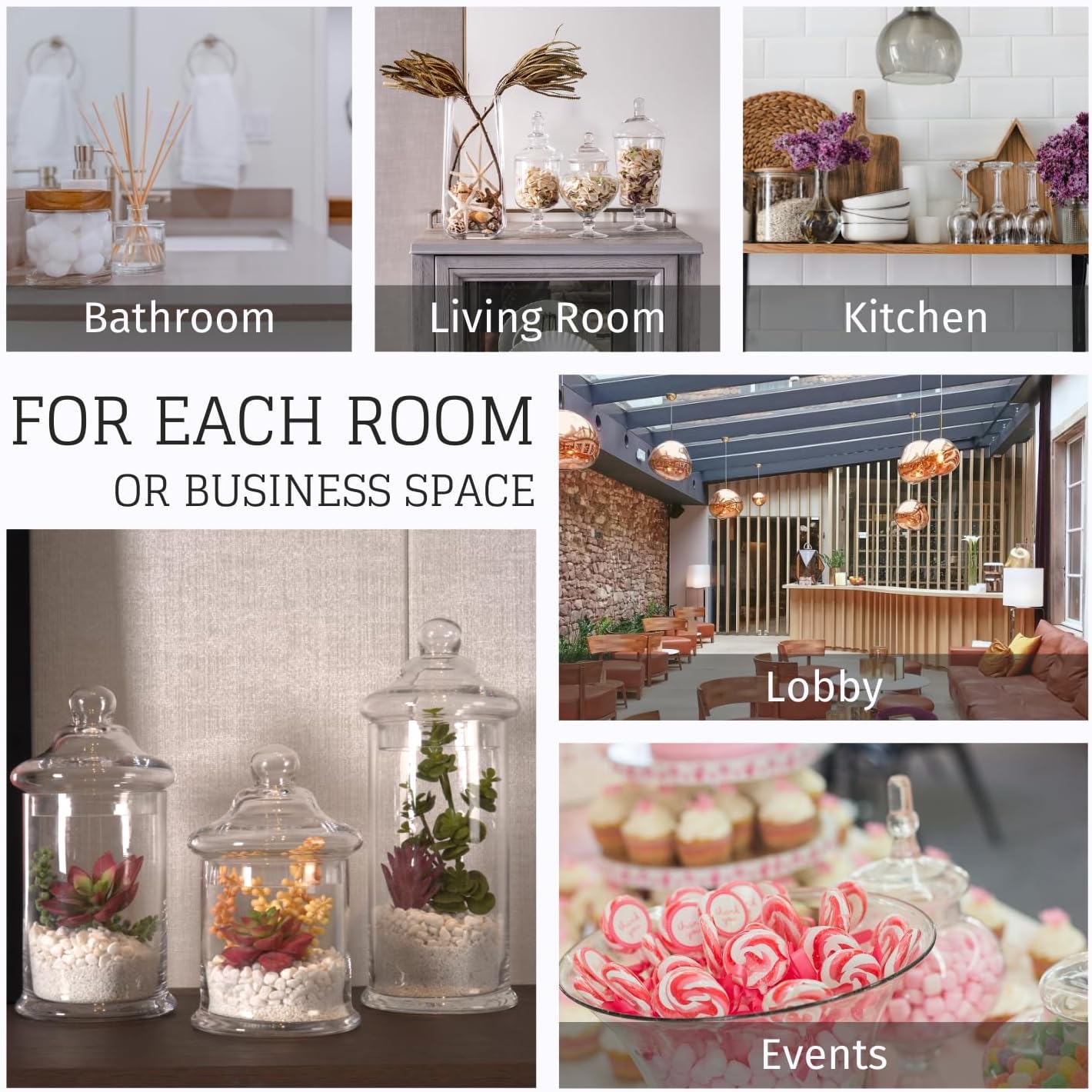 Glass Apothecary Jars with Lids, Set of 3 - Bathroom Storage Organizer for Qtips, Cotton Balls, Bath Salts, Candy, Kitchen & Home Decor (11", 8.5", 7.5" Heights) - Image 8