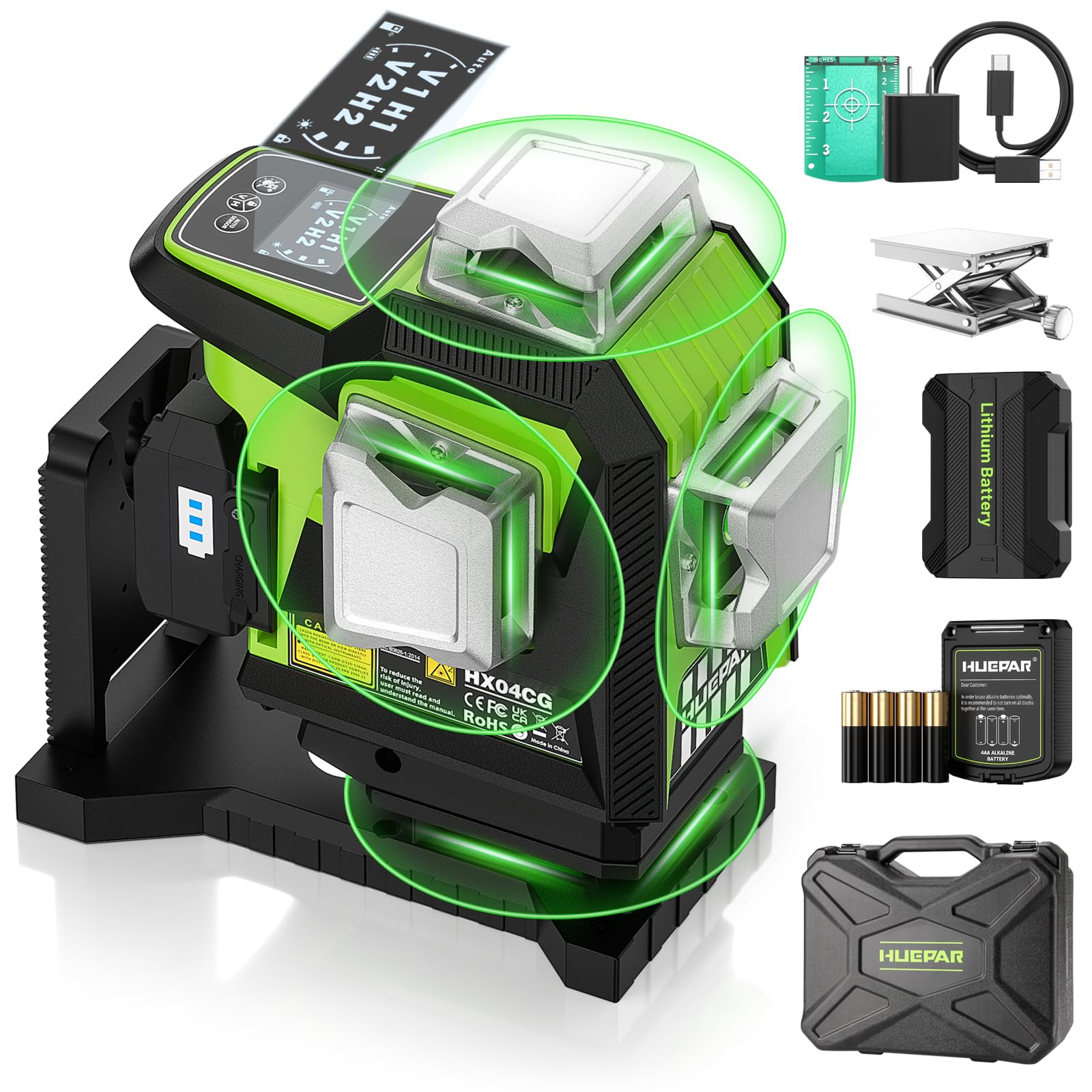 Amazon | Huepar HX04CG レーザー墨出し器 4Dグリーンライン