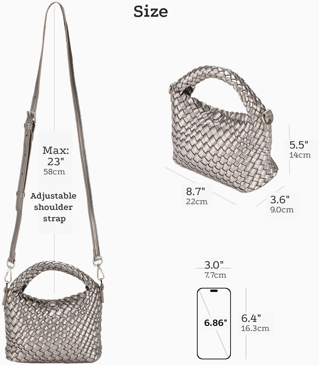 Woven Crossbody Bag for Women, woven purse Leather handbag mini Hobo Bag (Silver grey) - Image 5