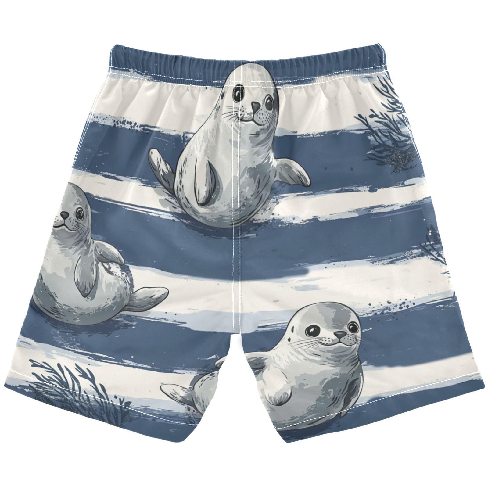 Jucciaco Boys Beach Board Shorts Sea Dog Seal Cartoon Swim Trunk Teen Swimwear Multicolor