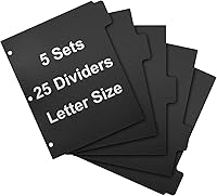 Vista 30 de Separadores de carpetas de 3 anillos con 5 pestañas para tamaño carta, corte de 1/5, 3 agujeros perforados, separadores de plástico para escribir