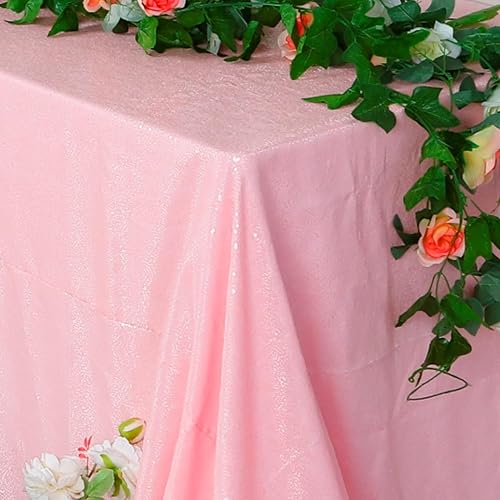 Miniatura 8 de Mantel rectangular de lentejuelas de 50 x 72 pulgadas, color rosa intenso para fiestas, mantel rectangular superpuesto de tela de lentejuelas