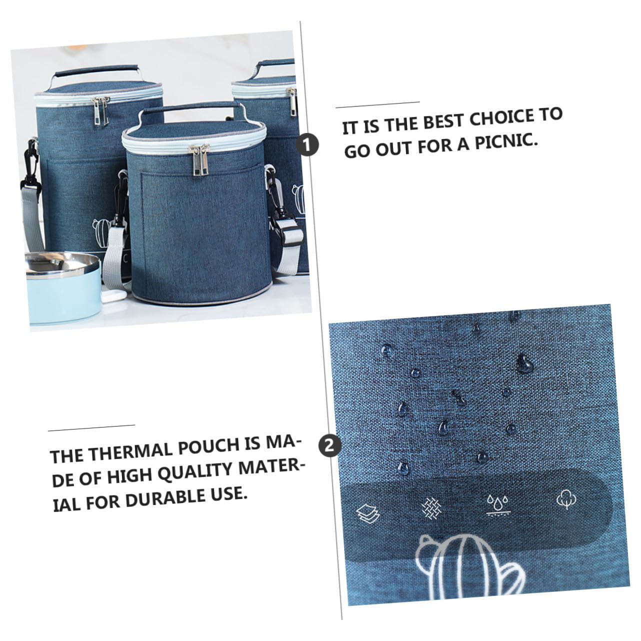 DOITOOL Tragbare Thermotasche Rund, Oxford Gewebe, Navy, Kompakt