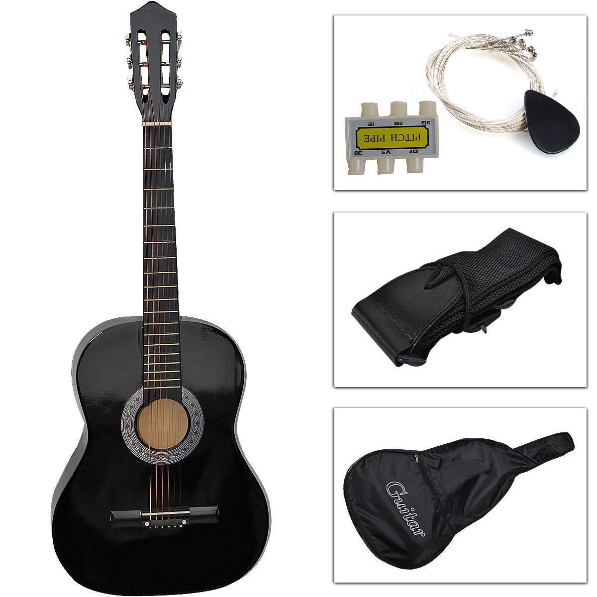 New Beginners Acoustic Guitar With Guitar Case,... - Amazon Com New Beginners Acoustic Guitar With Guitar Case Strap Tuner And Pick Dark Wooden Musical Instruments