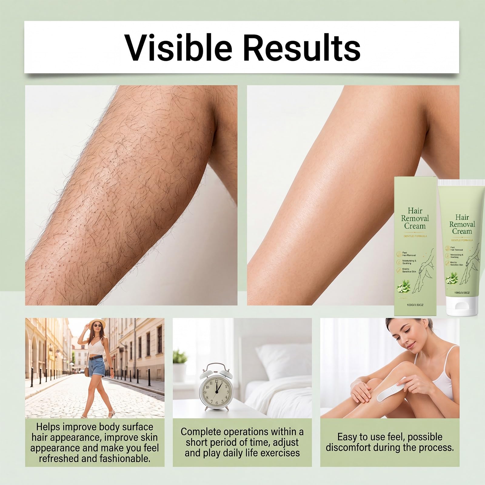 Crema depilatoria delicata e naturale con estratto di aloe vera, crema depilatoria per pelli sensibili, crema depilatory indolore per gambe, braccia, ascelle e pancia (5 pezzi)