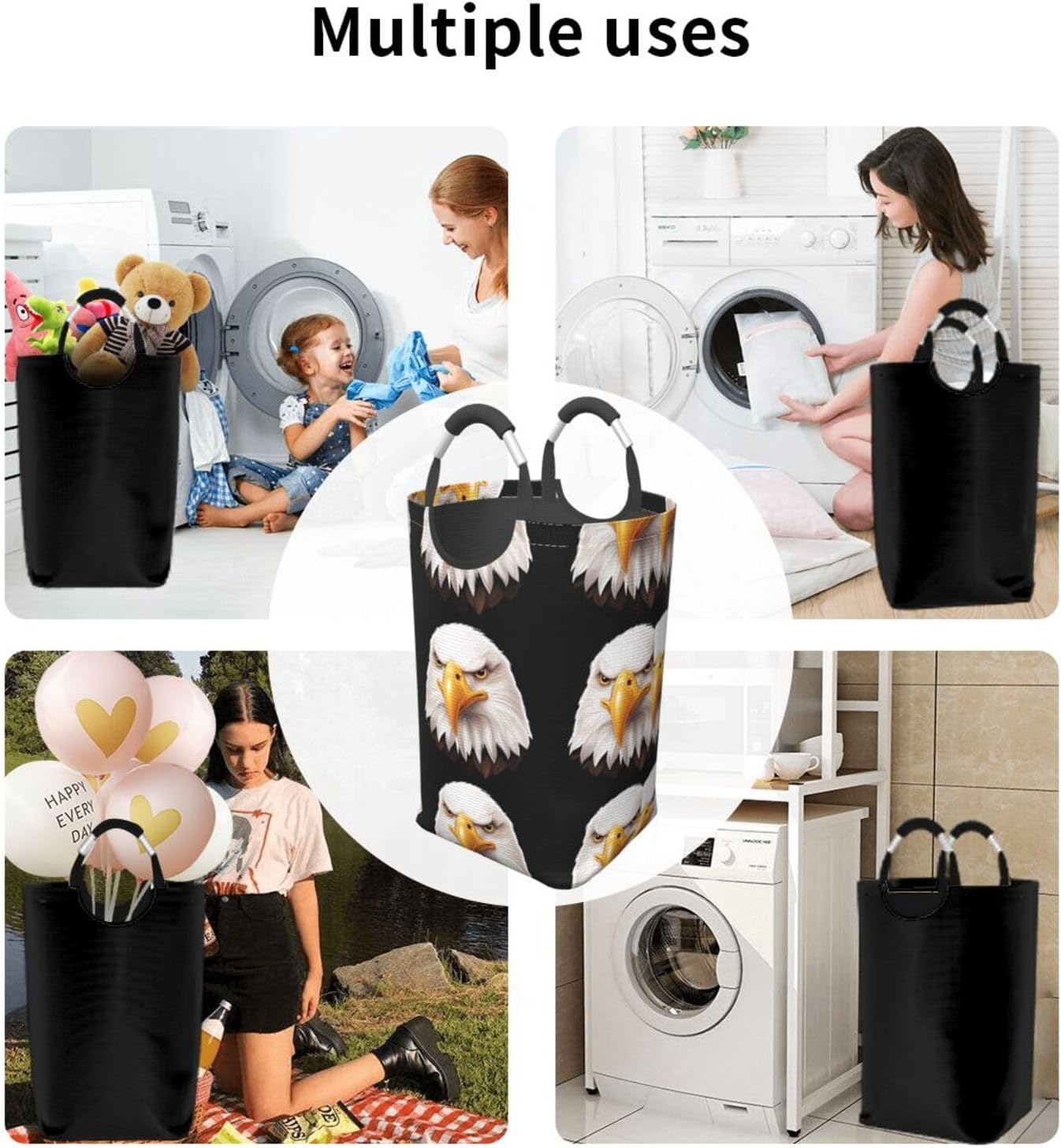 Stern bald eagle Foldable storage bag, 50L capacity, suitable for laundry room, dormitory bedroom, dirty clothes storage basket.