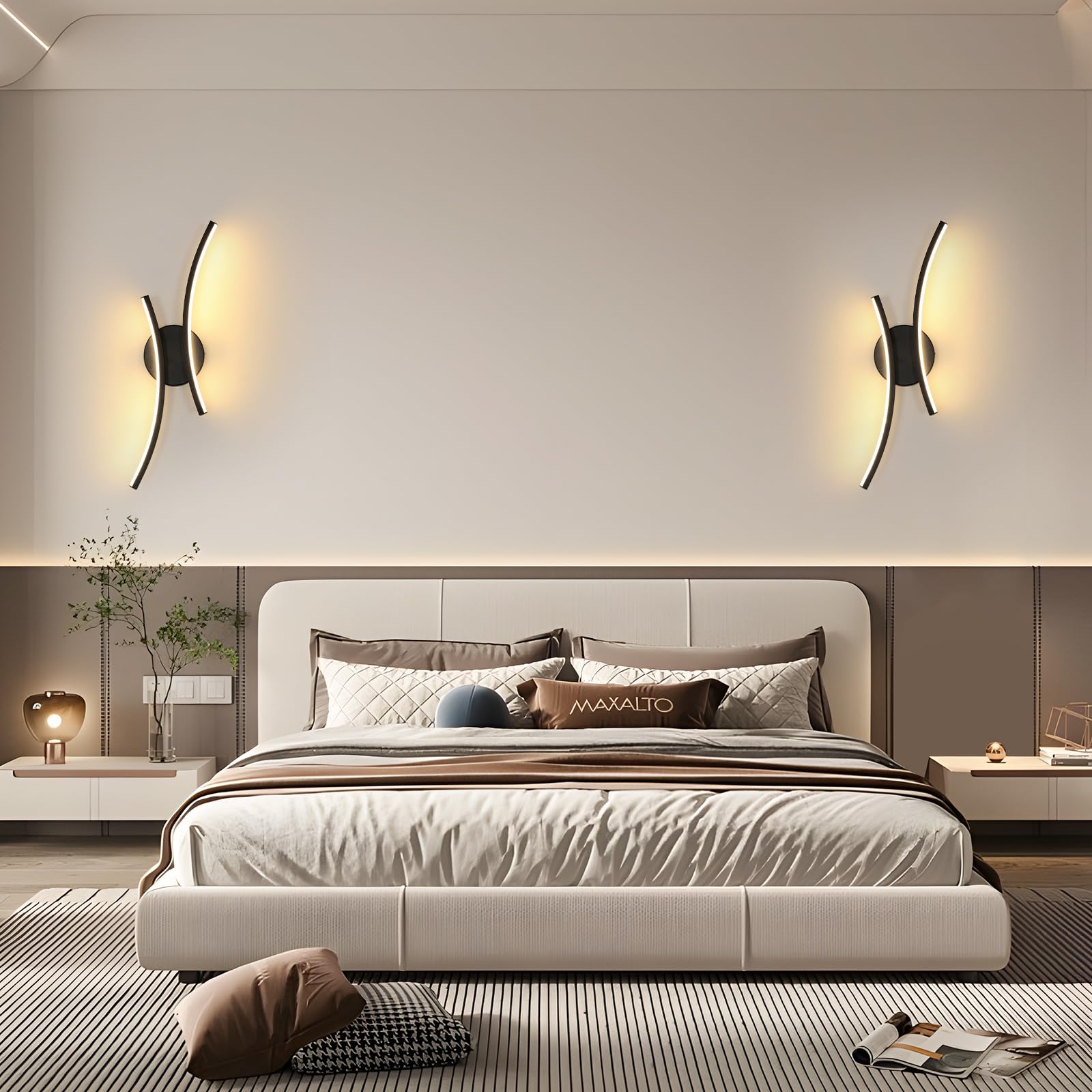 Applique Murale Intérieure LED, 20W 2250LM Noir Lampe Murale LED Chambre Créativité, 44.5CM Luminaire Mural Moderne en Aluminium pour Salon Cuisine Couloir Escalier, Blanc Chaud 3000K