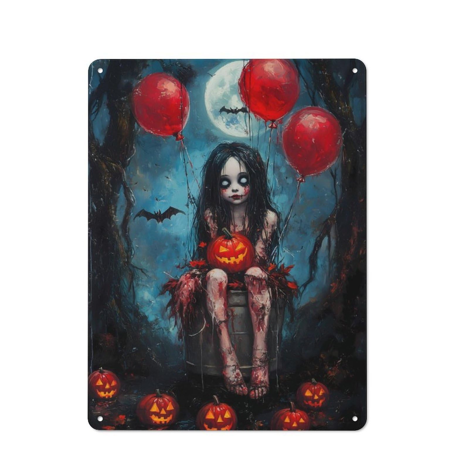 Junmoney Girls Halloween With Pumpkins Vintage Tin Sign 40X30cm With For Home Office Or Studio, For Home Office Decor Fans
