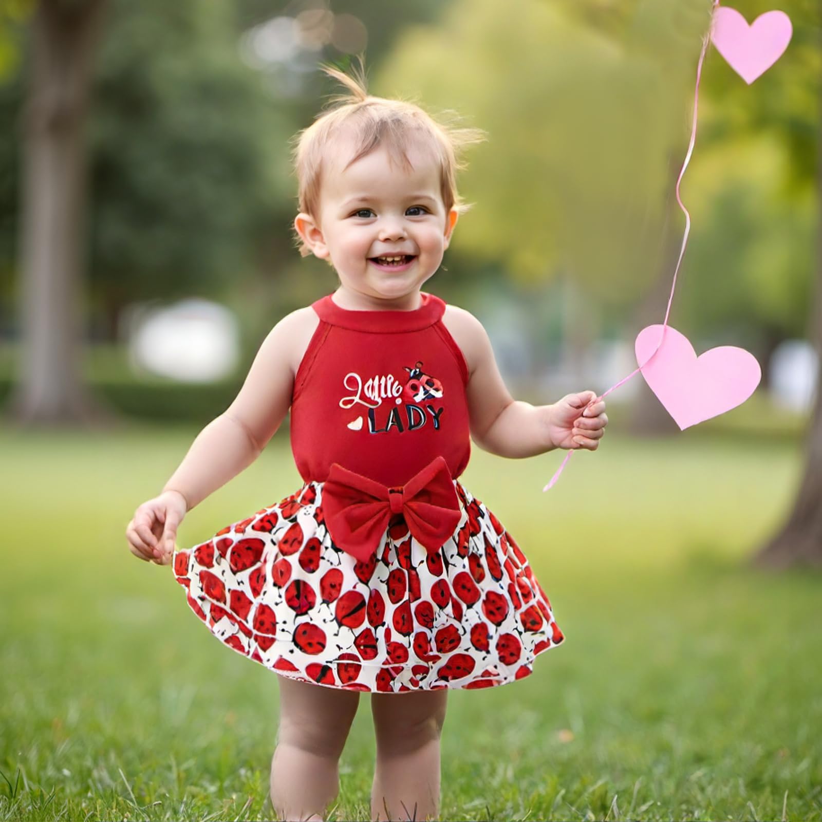 Gaono Baby Girl Summer Outfits Bee/Ladybird Print Sleeveless Tank Tops and Skirt Set Infant Summer Clothes (Red, 3-6 Months)