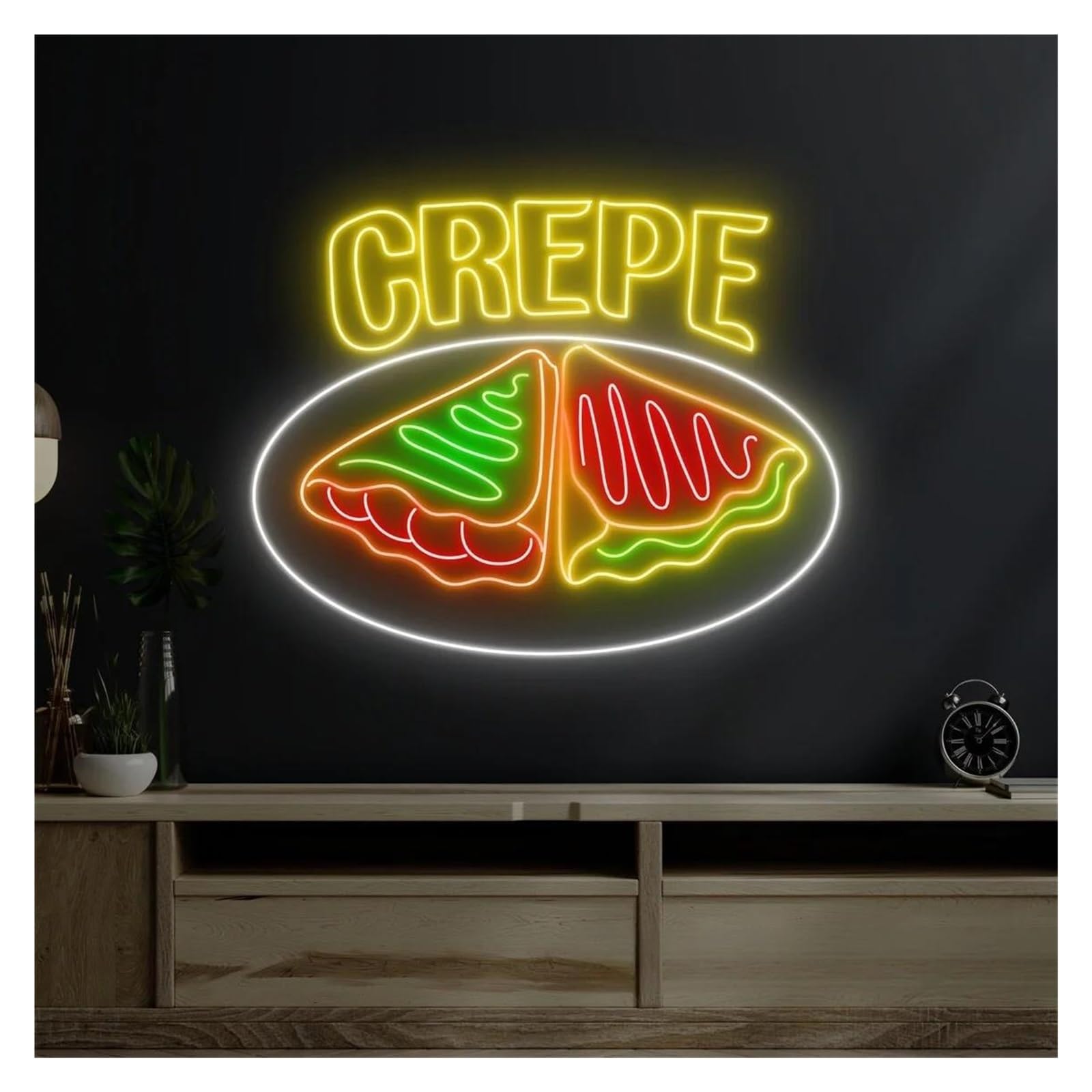 XENITE Luces Art Decoration Christmas Letrero De Neón Crepe, Decoración De Pared Para Pastelería, Crepería Francesa, Lámpara Decorativa De Comida Europea, Alimentación USB, 50x41cm