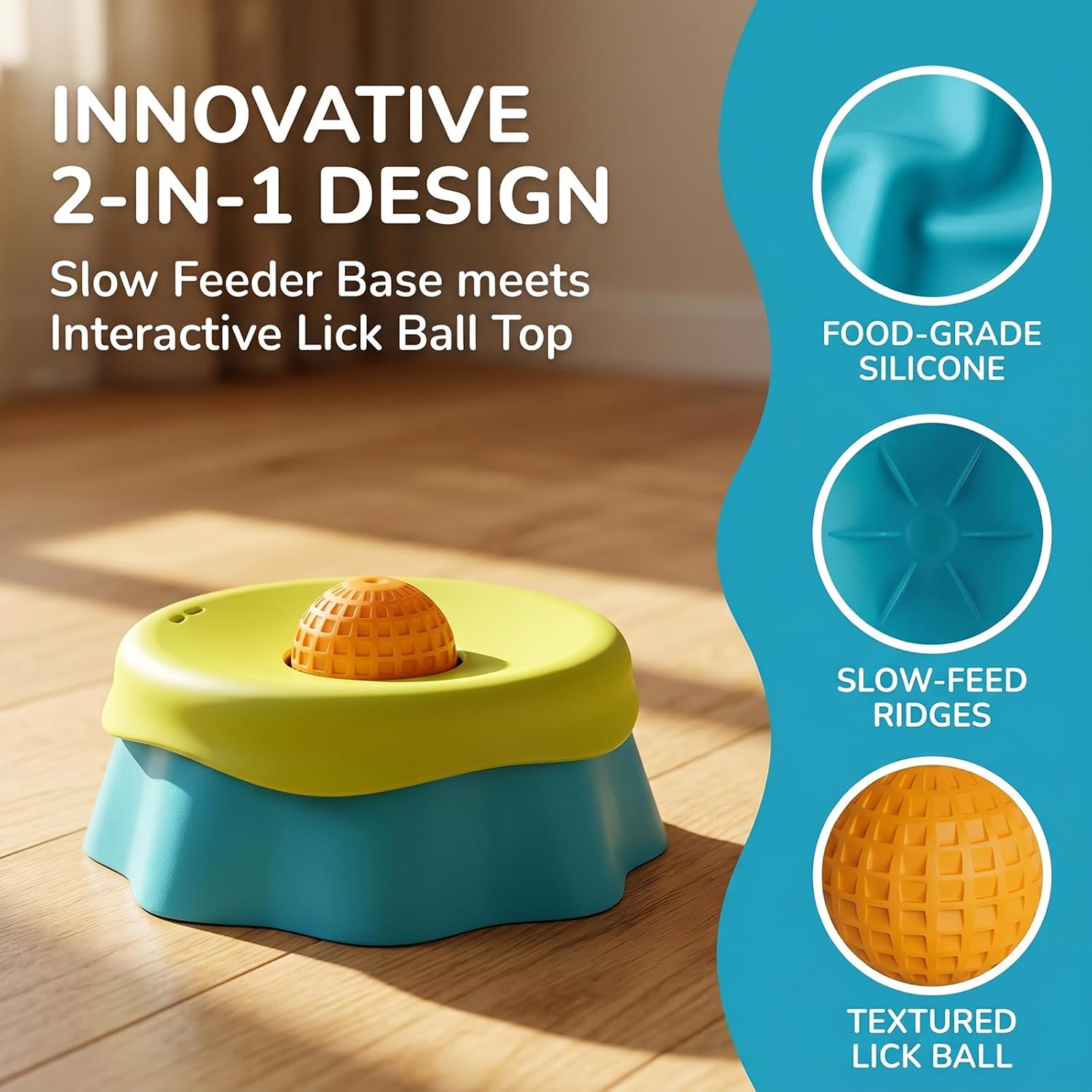 Food Grade Silicone Slow Feeder Bowl, Chew Resistant & Odorless Pet Bowl for Cats & Dogs. Anti-Slip Design for Yogurt, Puree, Juice & Liquid Food, Prevents Vomiting, Bloating and Digestive discomfort