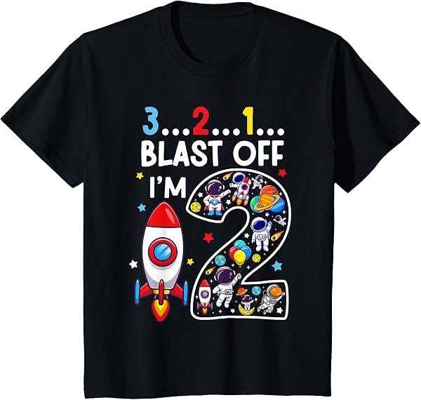 Camiseta de Cumpleaños para Niño de 2 Años Astronauta del Espacio Exterior 2º Cumpleaños