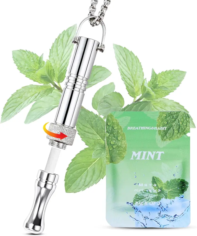 Colar Para Parar De Fumar Com Anel Antiestresse E Cápsulas De Menta – Prateado. Colar De Resistência Respiratória Breathhalo Para Cessação Do Tabagismo, Dispositivo Auxiliar Para Parar