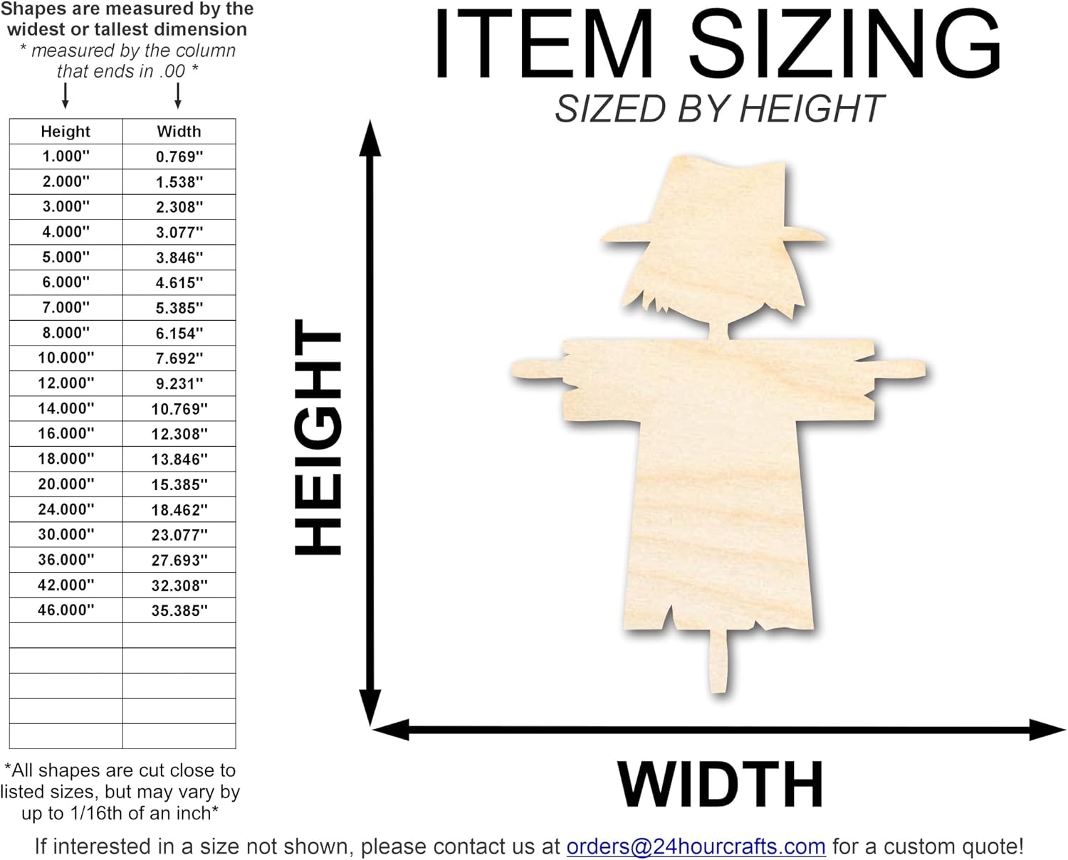 Unfinished Wood Scarecrow Shape | DIY Fall Harvest Craft Cutout | up to 46" DIY 16" / 3/4"