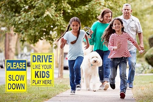 Miniatura 5 de Letrero de patio Please Slow Down and Drive Like Your Kids Play Here (paquete combinado) de 12 x 18 pulgadas de doble cara + soporte de metal, niños
