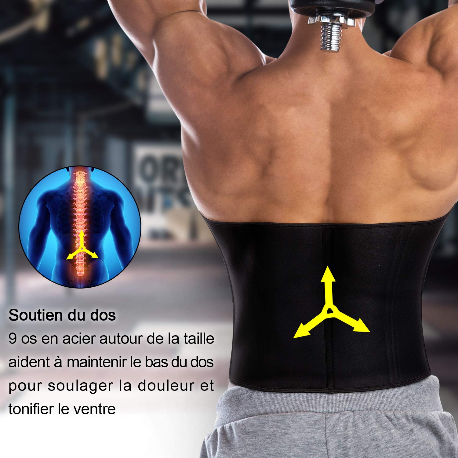 Junlan Ceinture de Sudation Abdominale pour Homme Minceur Gaine Amincissante Ventre Plat Invisible, Soutien du Dos