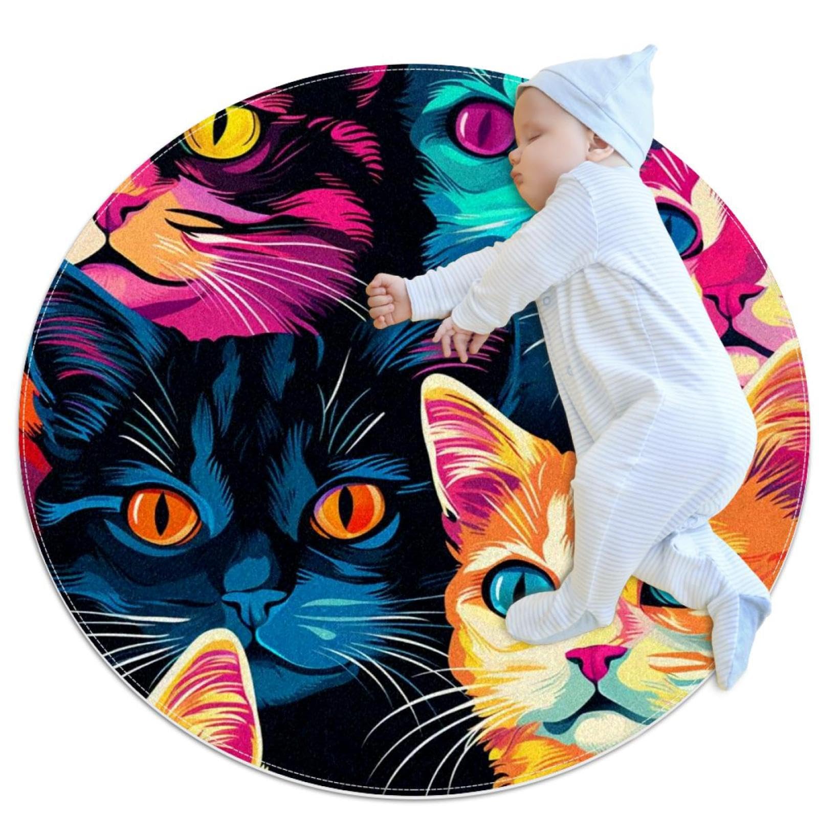 Tapis chambre à coucher plumes de paon et chats, douceur et poésie ronde