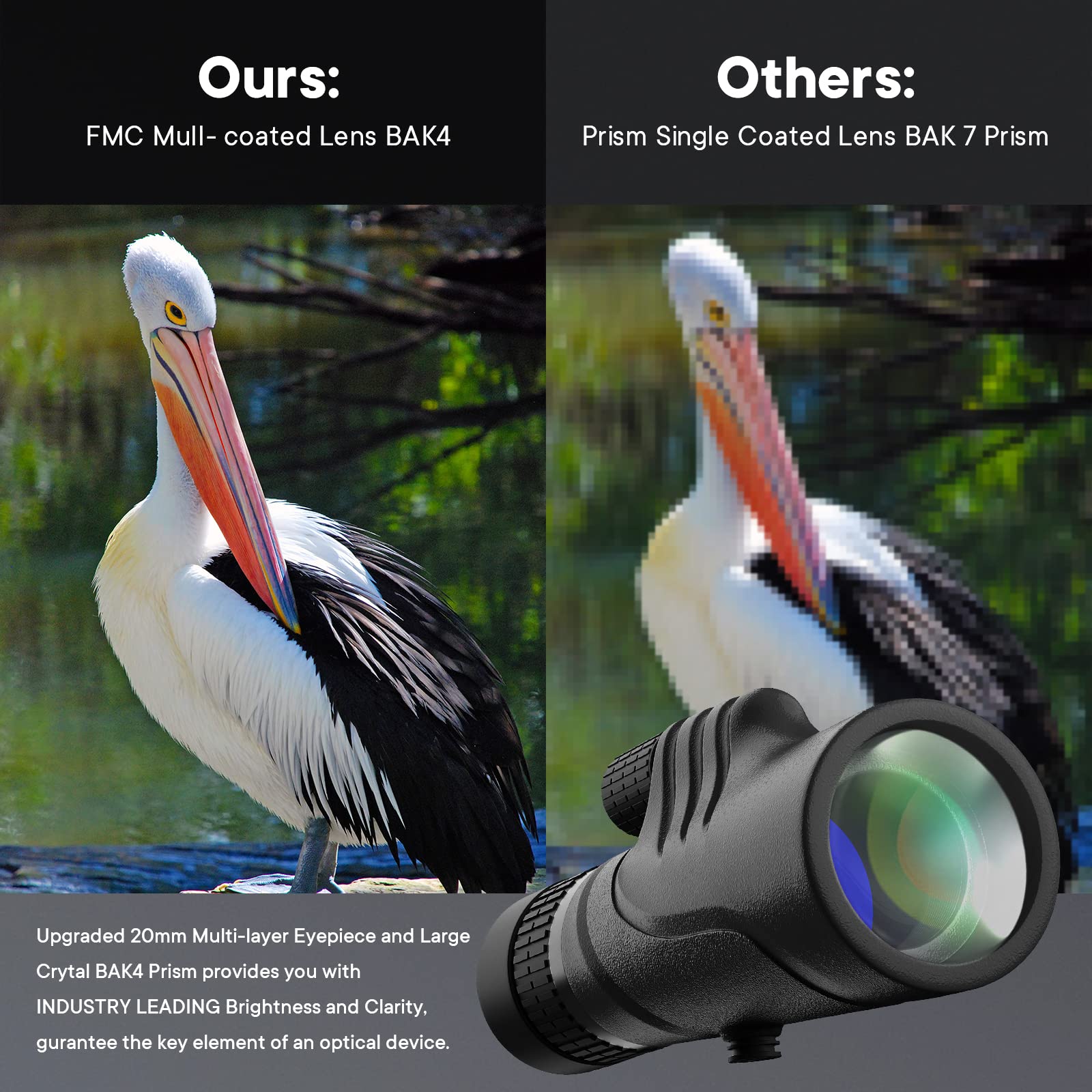 Télescope monoculaire à Prisme Haute Puissance avec Faible Vision Nocturne, Zoom HD 10-30 x 42 Monoculaires compacts pour Adultes Observation des Oiseaux Voyage Wildlife-BAK4 - Objectif FMC