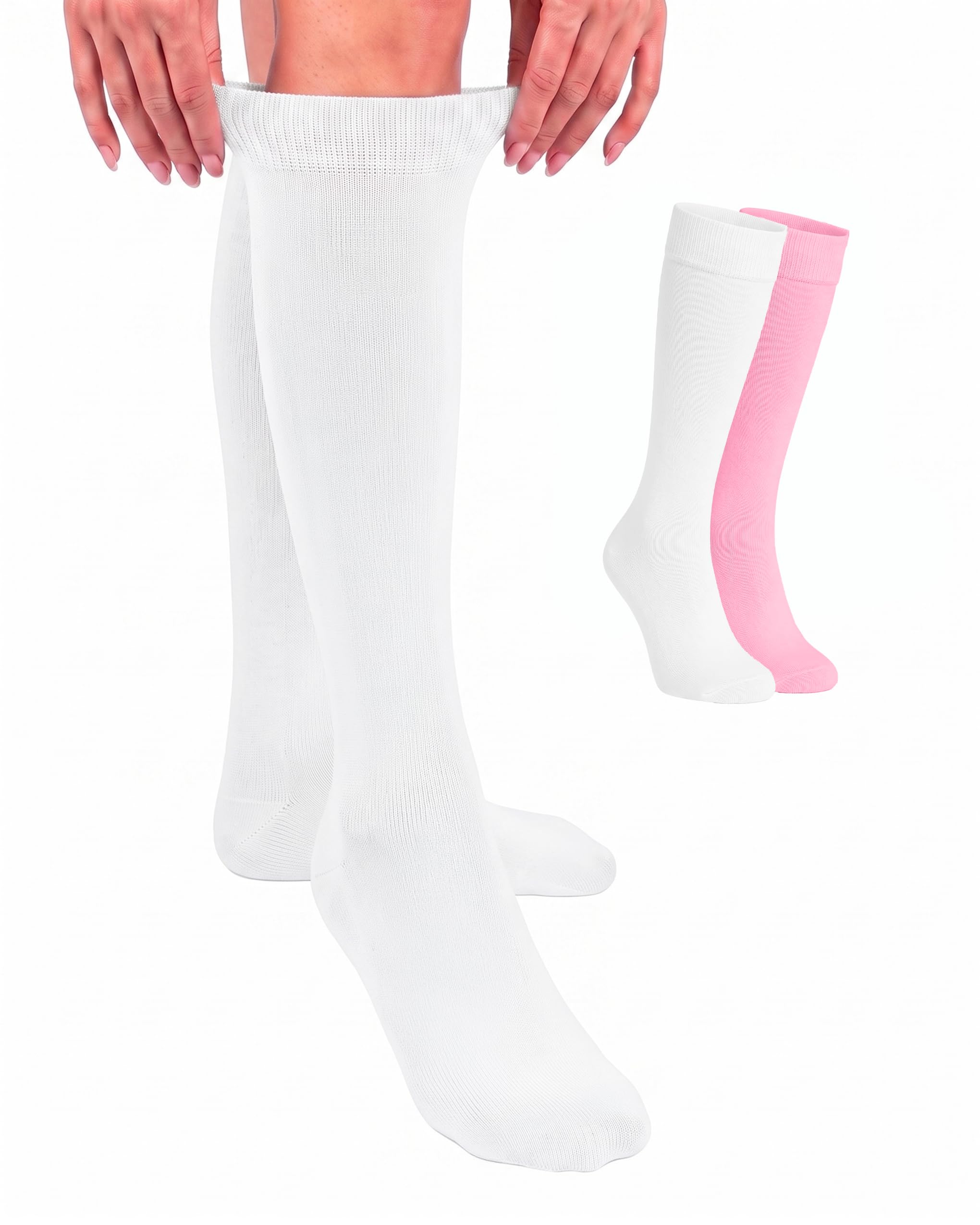 Hugh Ugoli Women Cotton Knee High Socks, 4 Pairs, Long Dress School Uniform