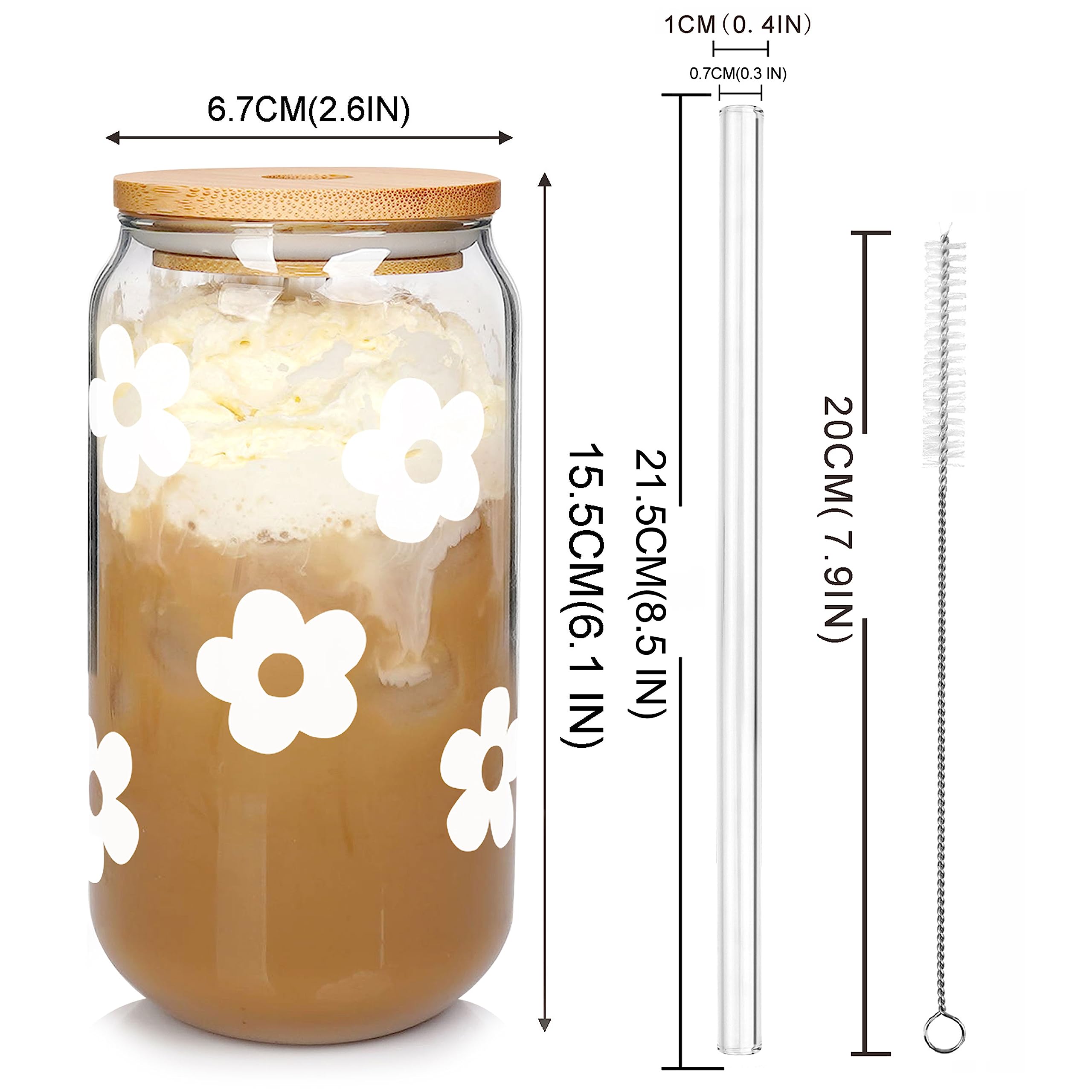 Mason Life Glass Cups with Lids and Straws, 20OZ Glass Cups, Drinking Glasses, Iced Coffee Glasses Cup, Smoothie Cups, Tumbler Glass, Reusable Iced Coffee Cup Drinking Glasses -Set of 4