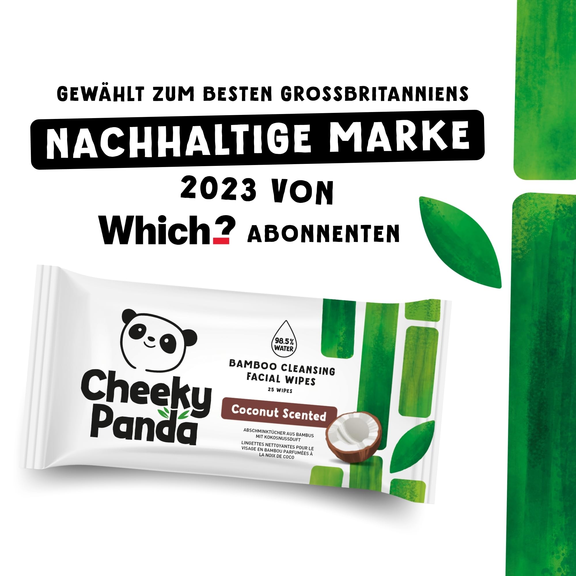 The Cheeky Panda Bambus-Gesichtsreinigungstücher, Kokosnussduft, 24 Stück