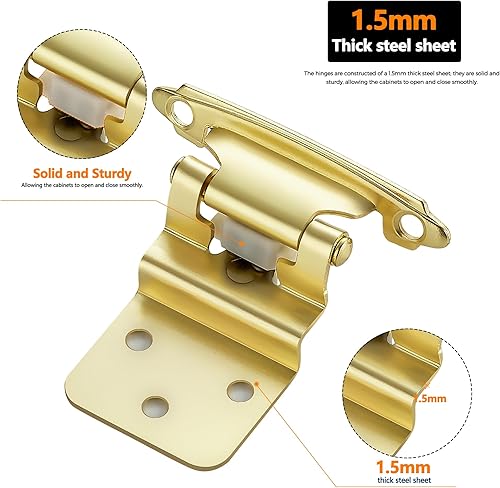 Miniatura 4 de Ravinte 30 paquetes (15 pares) de bisagras doradas de 38 pulgadas, bisagras de cierre automático para cocina, baño, muebles, armarios y puertas,