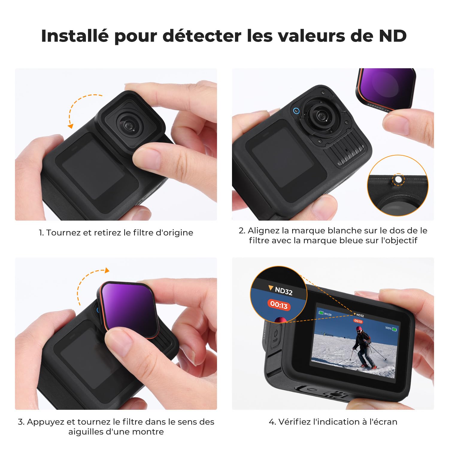 K&F Concept Filtre ND4 ND8 ND16 ND32 Détecté Automatiquement Compatible avec GoPro hero13/12/11/10/9
