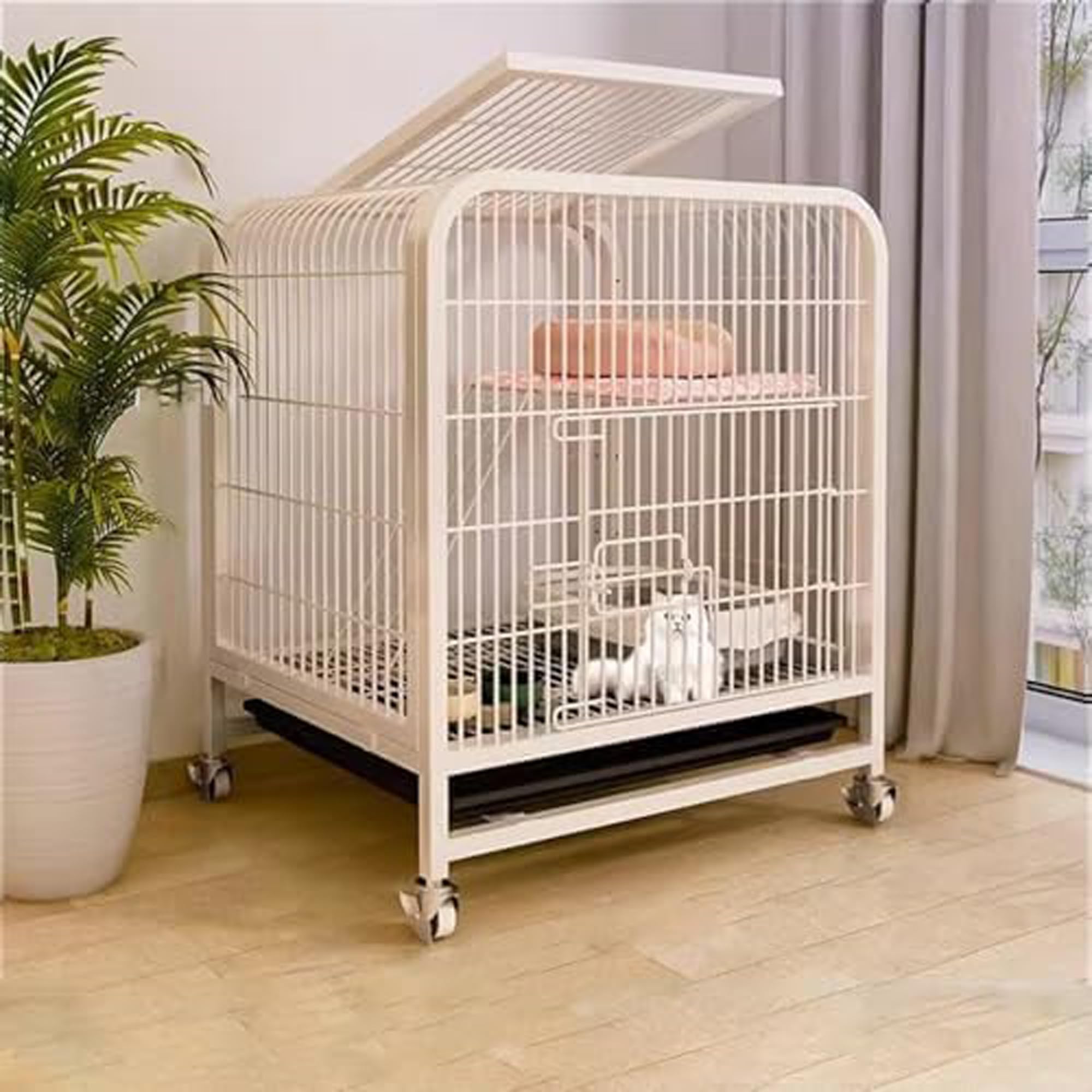 Cat Cage Outdoor Enclosure, Rolling Pet Playpen with 360° Wheels, Hammock, Ladder, and Pull-Out Litter Tray for Indoor/Outdoor Use