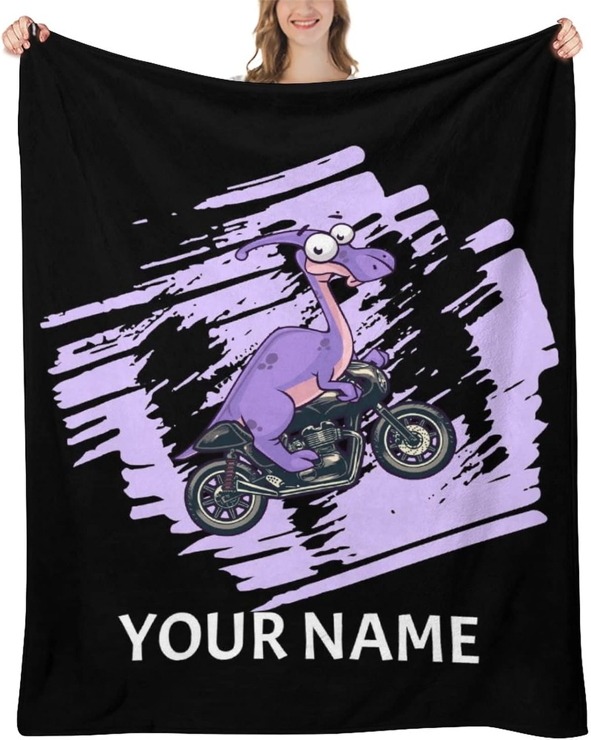 Personalized Motorcycle Gifts for Men, 50 x 60 Inches Motorbike Blanket for Motorcycle Lovers, Funny Black Cozy Warm Throw Flannel Blanket for Sofa Bed