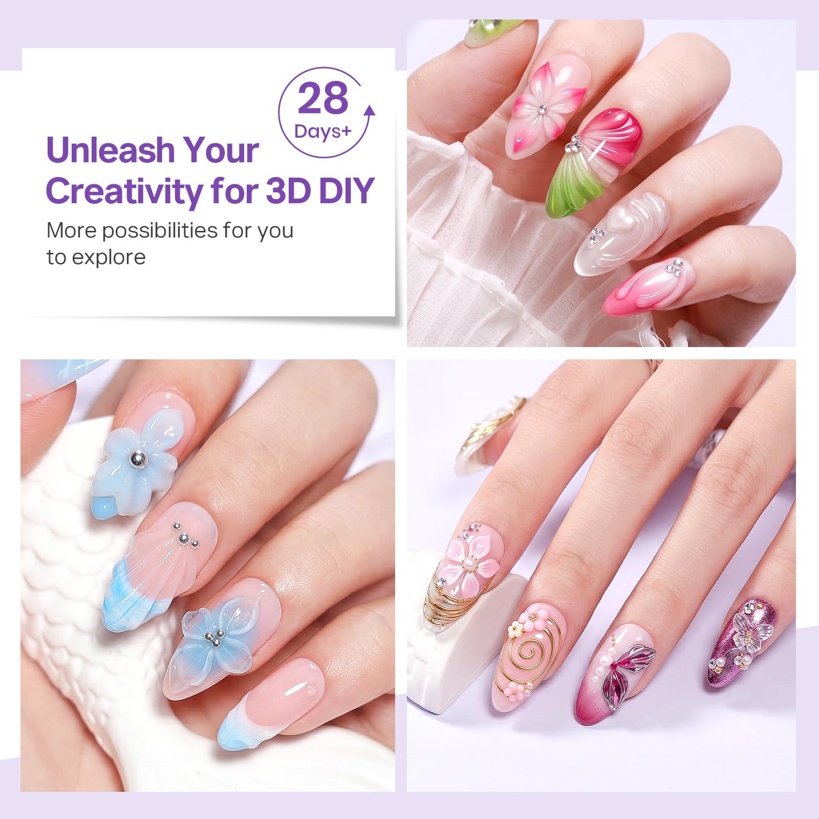 3D Nail Art Gel Kit - Clear & White Sculpting -8