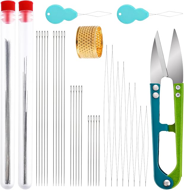 Yolev 28 Pcs Beading Needles Set, Seed Beads Needles Beading Embroidery Needles Needle Threaders Beading Needles for Jewelry Making