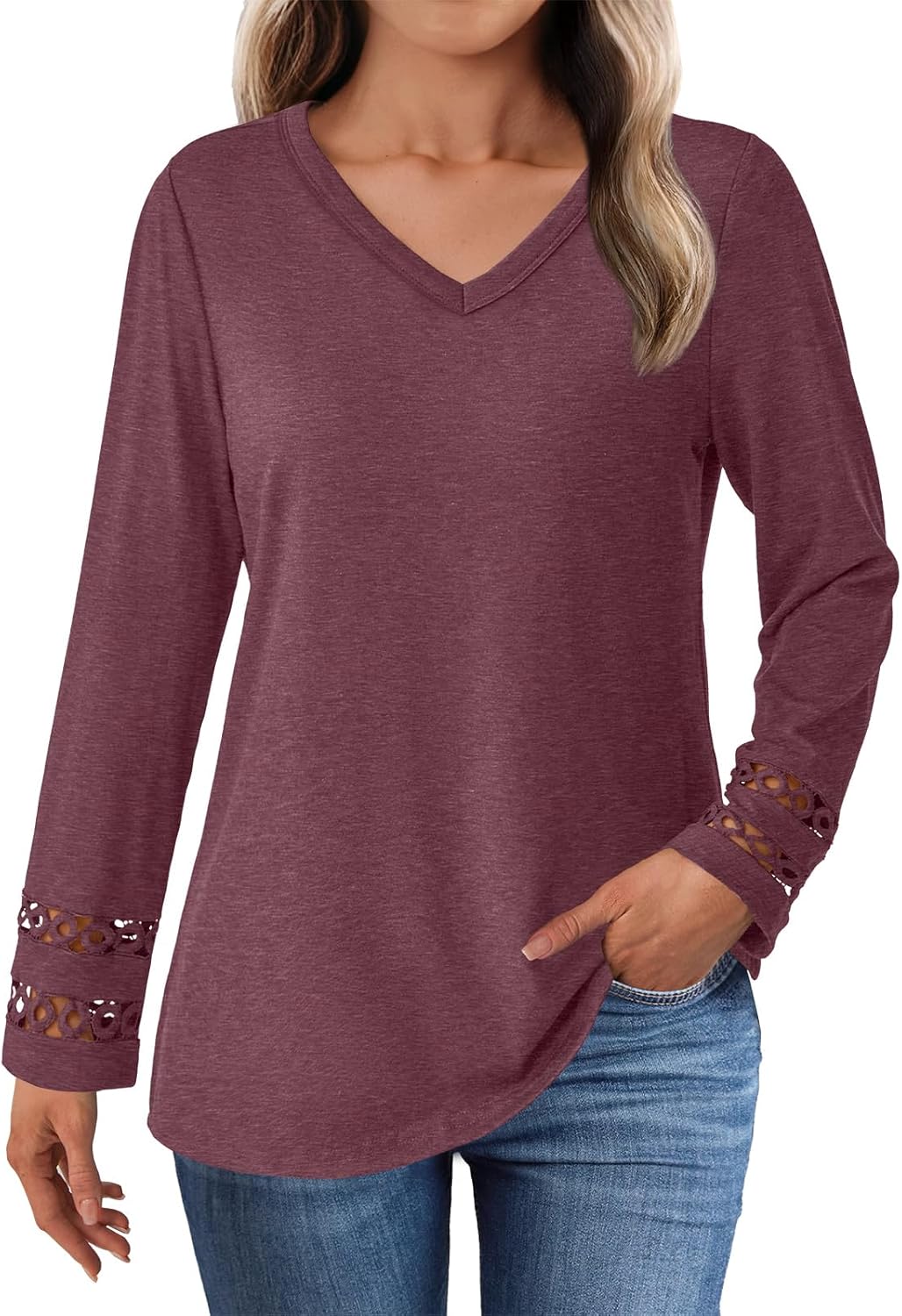 Women’s Long Sleeve V Neck Tunic Top Casual Dressy Blouse Business Loose Fit Trendy 2025 Fall Outfits - Image 2