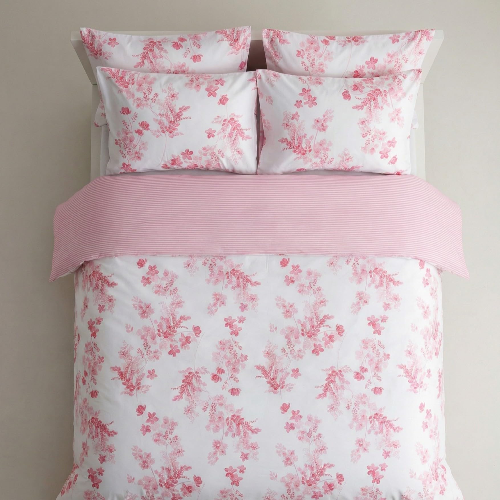 Leruum Pink Double Bed Bedding Cotton Duvet Cover Set White Bedding Striped