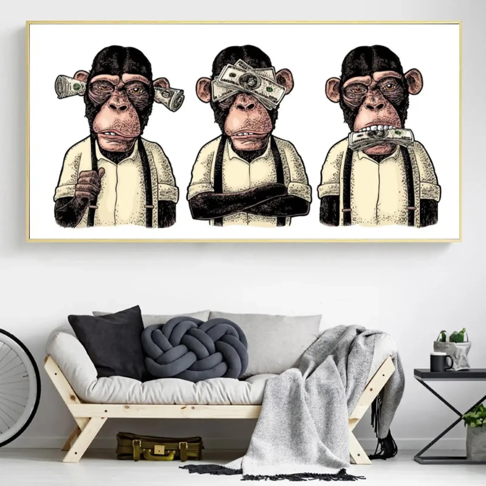 Images pour décoration de salon : grande toile abstraite de gorille et singes complices - 8