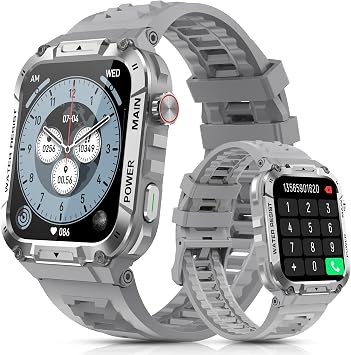 Smart Watch with Phone Function, Make/Answer Call AI Voice Control, Smartwatch with 28 Sport Modes Pedometer Fitness Watch for Android and iOS Phones Men Women Square, Gray
