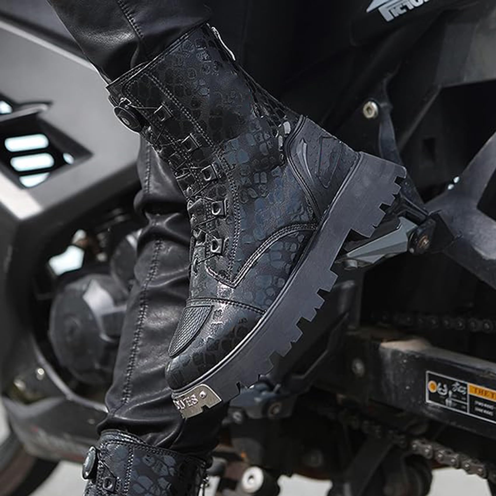 DJFOG Damen-Motorradstiefel, High-Top-Motorradschuhe mit Knöchelunterstützung, lässige, wasserdichte, rutschfeste Motorrad-Reitstiefel aus Leder