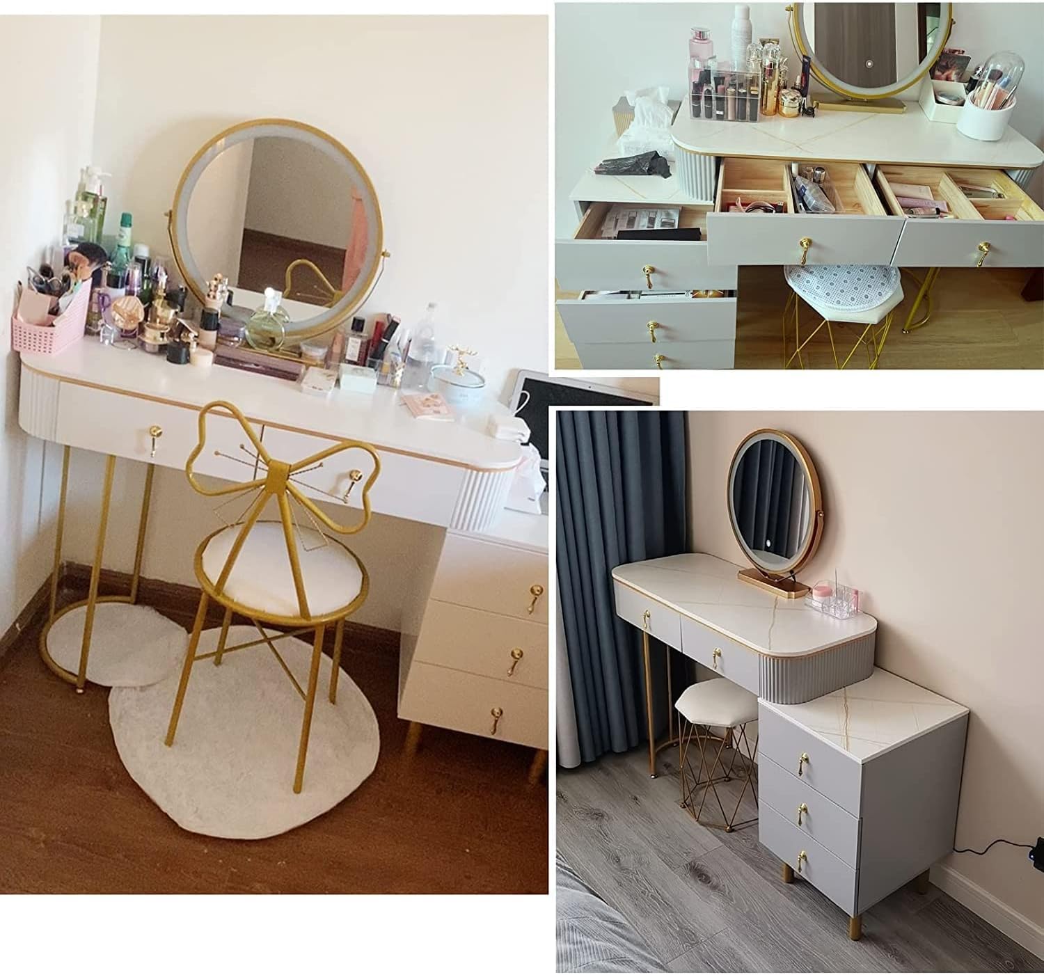 slim fit dress slacks 4-Drawer Makeup Vanity, Modern Dressing Table with Glass Desktop(Without Mirror) main image 1