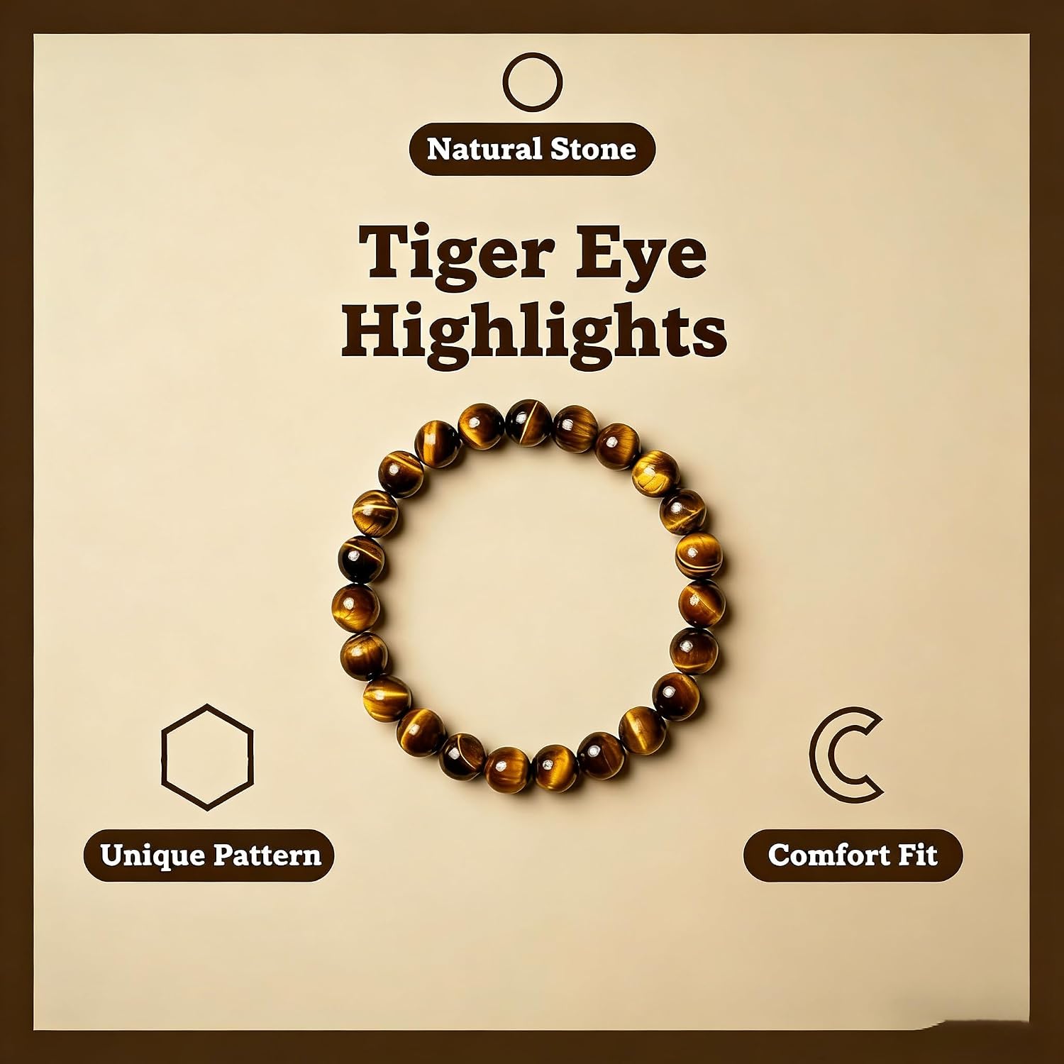 ANNIE WU Natural Tiger Eye Bracelet for Men Women, Genuine Tiger Eye Stone Beaded Stretch Bracelet, 8mm Crystal Bead Energy Bracelet, Handmade Meditation Yoga Jewelry, Spiritual Protection Gift