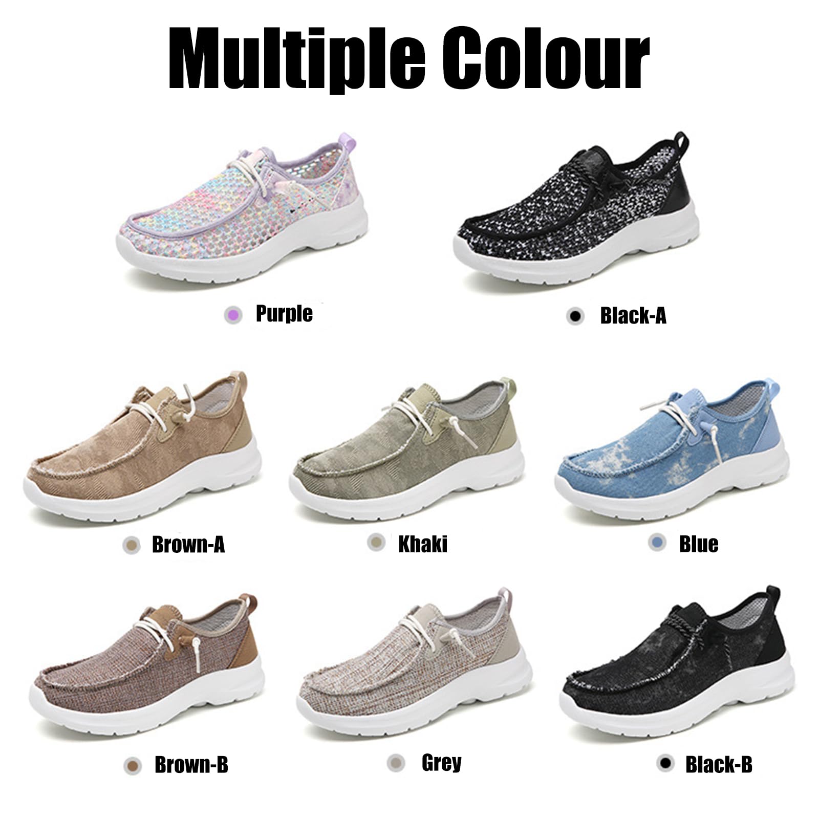 Women's Men's Canvas Slip On Loafers Unisex Round Toe Shallow Mouth Lace Up Casual Boat Shoes Comfortable Breathable Lightweight Walking Shoes (Black-A,6,5)