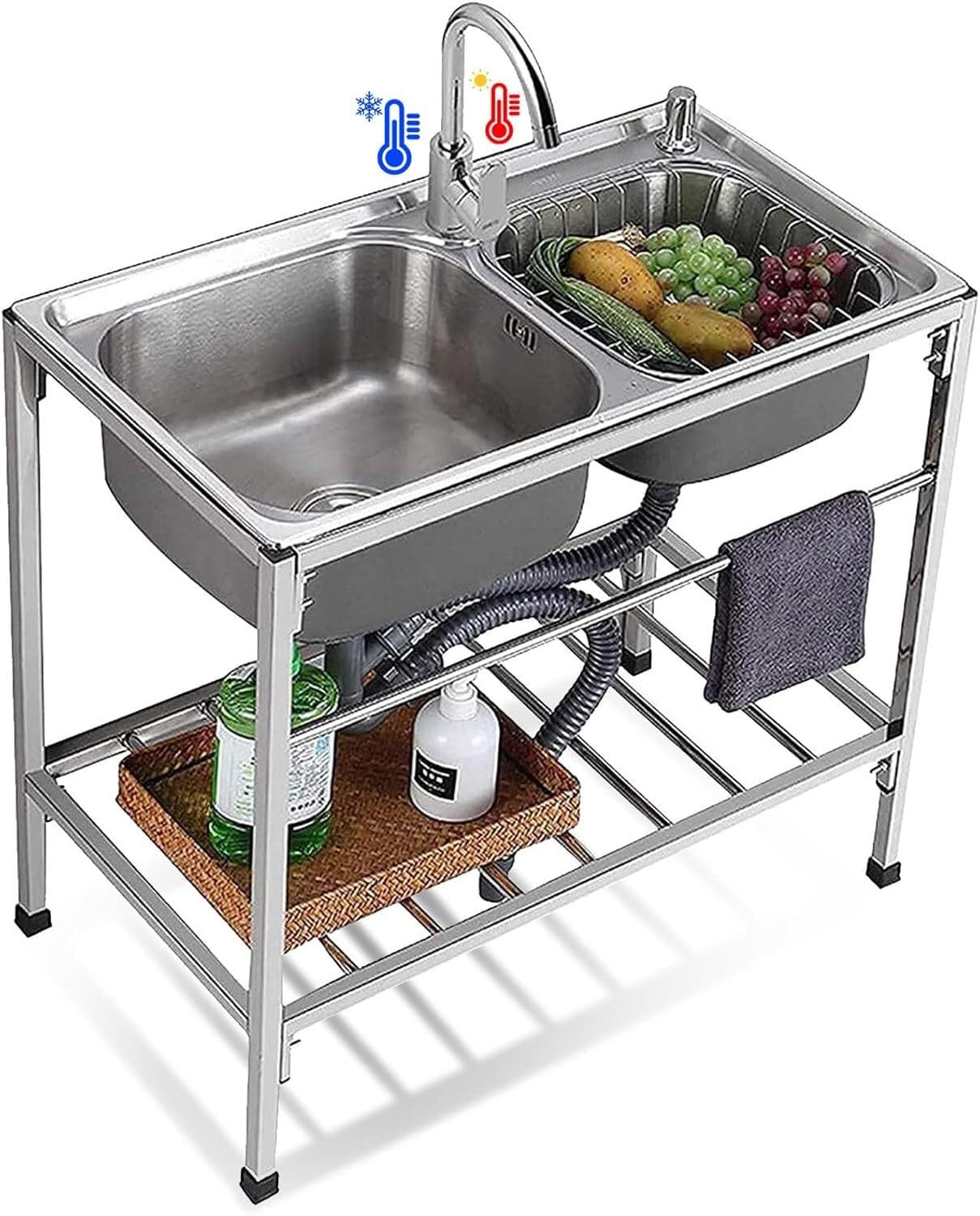 Évier multifonction pour cuisine commerciale et restaurant sur pied 82cm x 45cm