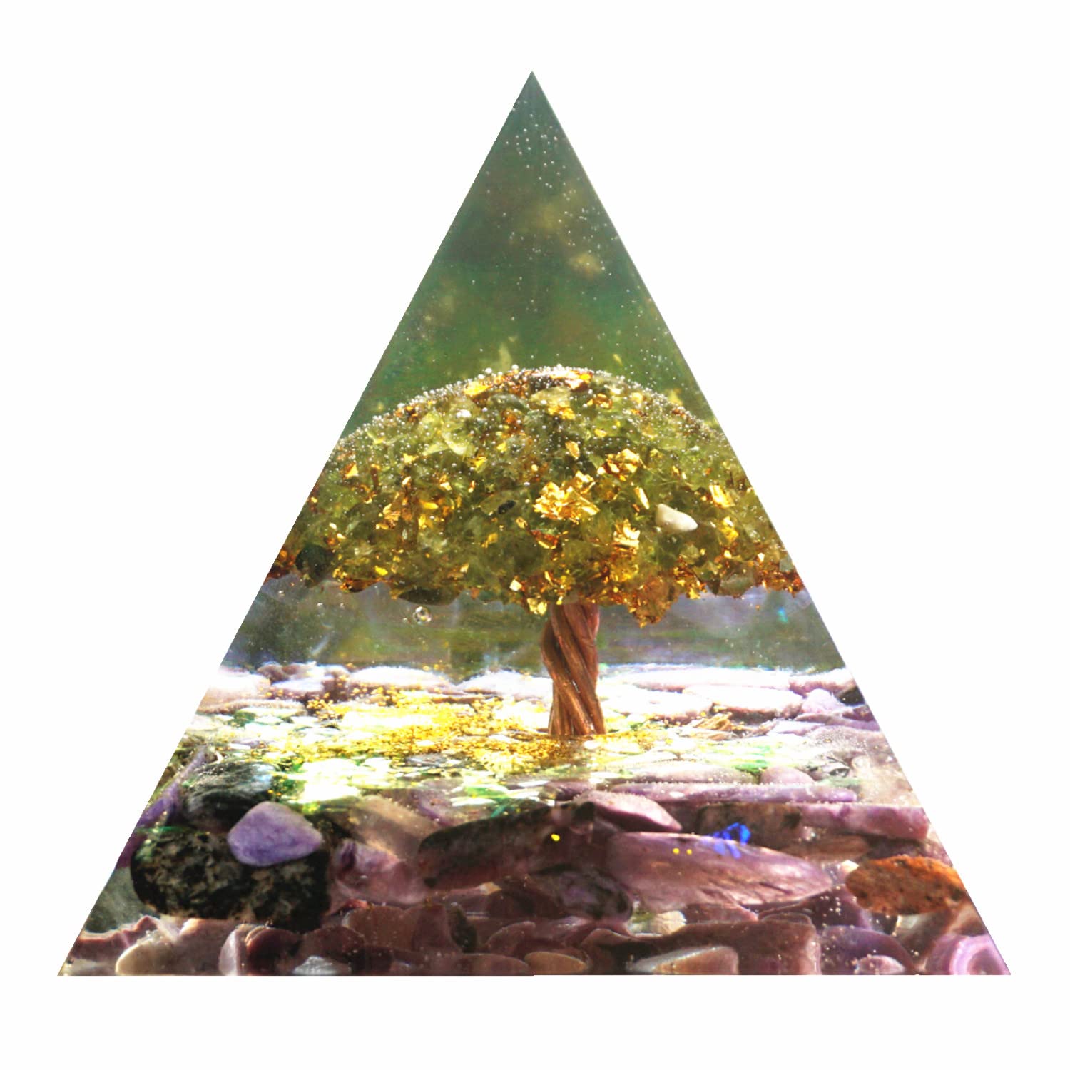 Besorgone Handmade Tree of Life Orgonite Pyramid Charoite with Peridot Stone Positive Reiki Chakra Energy Generator Protection Crystal Healing Orgone Collection