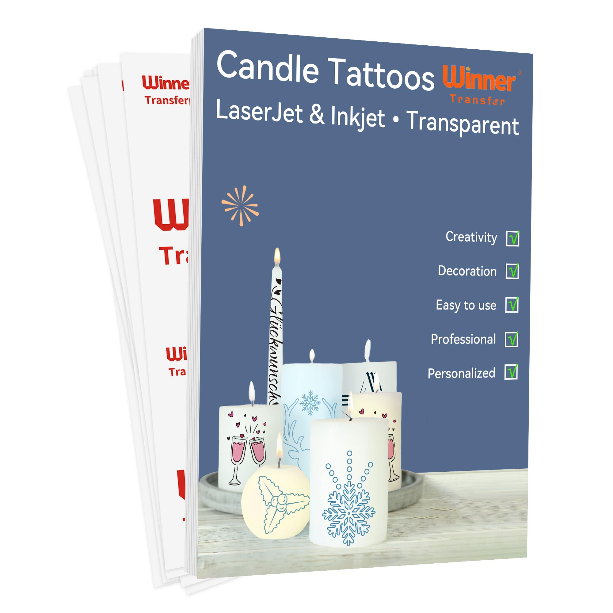 WinnerTransfer A4X5 Sets Clear Candles Tattoos for Laser/Inkjet Printer(WT-TaCandle-5) — image 1