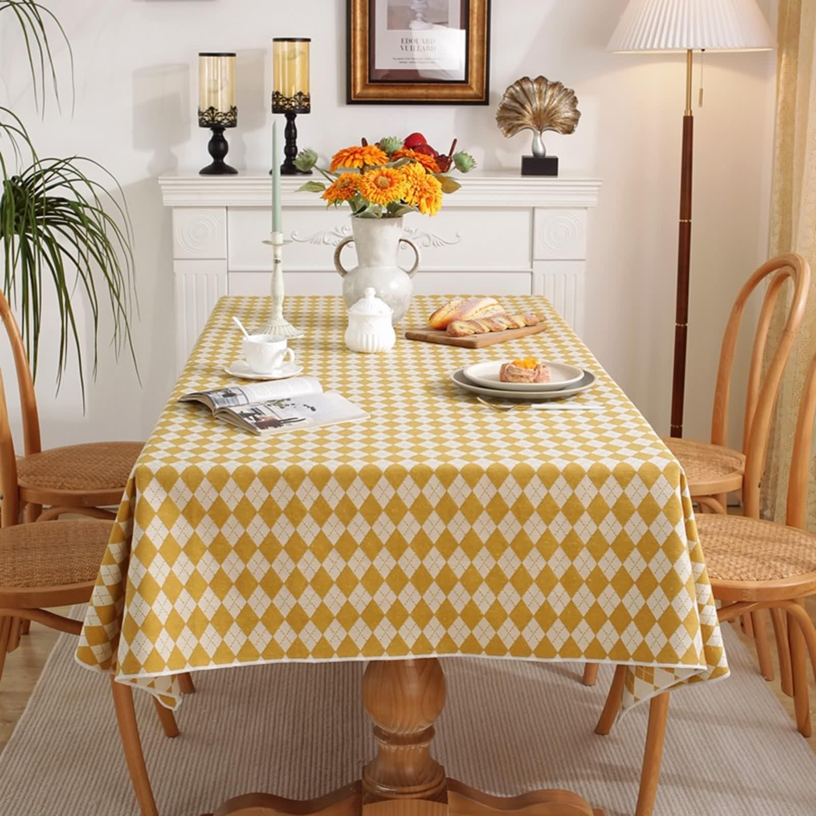 Tovaglia Gialla 120X120, Tovaglia Tavolo Feste Cotone Poliestere Controllo Del Rombo Copritavolo per Soggiorno Cucina