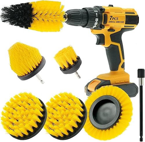 Sayutie 7 Pcs Drill Brush Attachment Set All Purpose Power Scrubber Cleaning Brush Kit with Extend Long Attachment for Bathroom Surfaces, Grout,